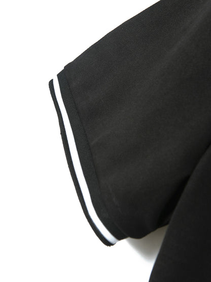 Stacey B's New Fashion Button Ribbed Collar Sports Polo Shirt Lapel Collar Polo Shirt