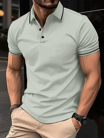 Stacey B's New Fashion Button Ribbed Collar Sports Polo Shirt Lapel Collar Polo Shirt