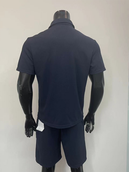 Stacey B's  Men's lapel polo shirt short-sleeved T-shirt pocket decoration shorts two-piece set