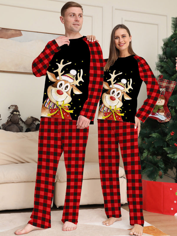 Stacey B's Cartoon deer plaid Christmas parent-child printed housewear pajamas