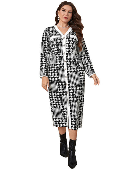 Stacey B's Plus-size slim-fit hip-packed long high-quality plaid midi dress