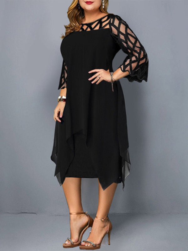 Stacey B's Women's Lace Stitching Three-quarter Sleeve Irregular Hem Chiffon Dress