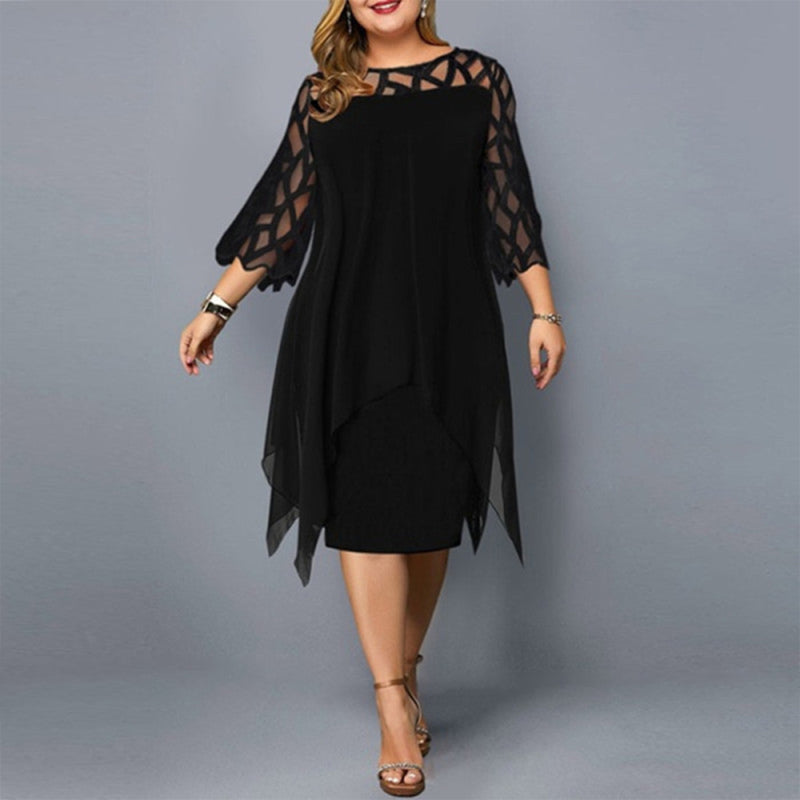 Stacey B's Women's Lace Stitching Three-quarter Sleeve Irregular Hem Chiffon Dress