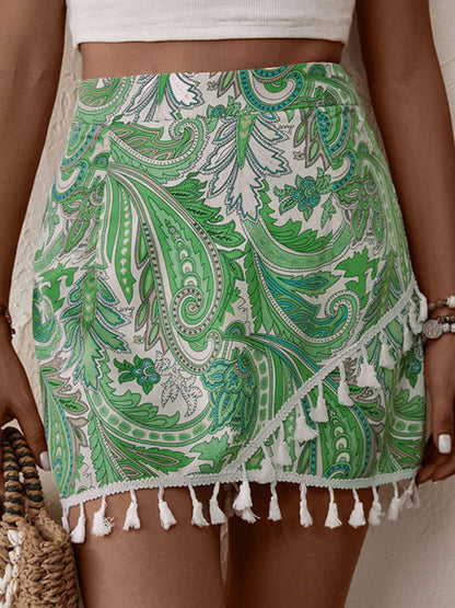 Stacey B's  Fashion Fringed Leaf Print Short Culottes