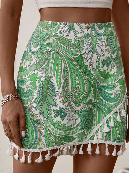 Stacey B's  Fashion Fringed Leaf Print Short Culottes