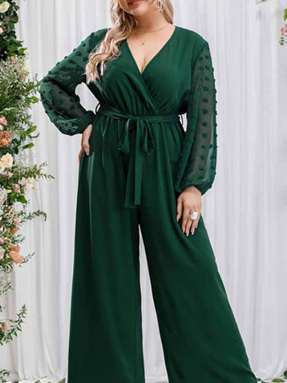 Stacey B's New Plus Size Women's Sexy Bowknot Lady Lace Straight Loose High Waist Solid Color Jumpsuit