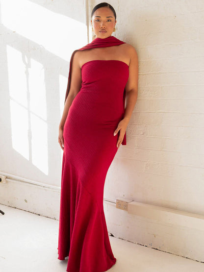 Stacey B's Breast-wrapped fish hemline shawl dress