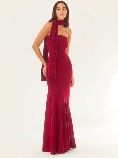 Stacey B's Breast-wrapped fish hemline shawl dress