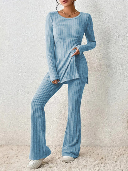 Stacey B's Women's casual slim side slit knitted two-piece set