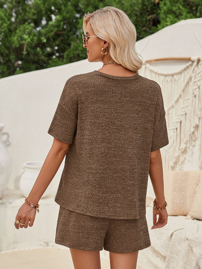 Stacey B's Loose round neck solid color short sleeve top and shorts suit