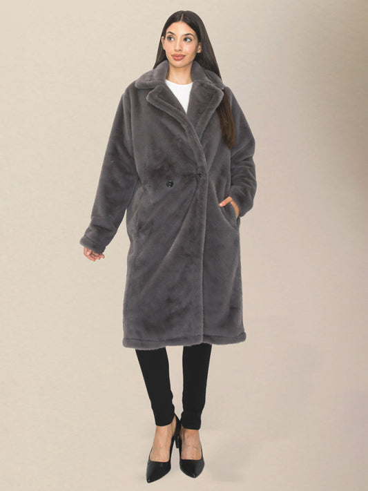 Stacey B's Women's loose lapel long plush coat