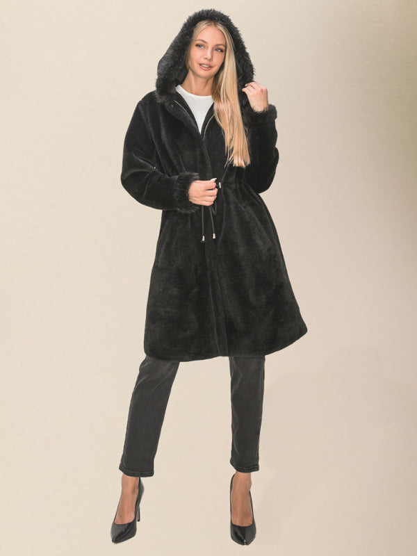 Stacey B's Women's Hooded Fleece Woven Coat with Pockets