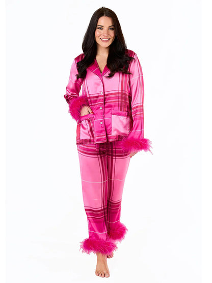 Stacey B's Women's New Satin Plaid Print Santa Claus Casual Suit Home Clothes Pajama Suit