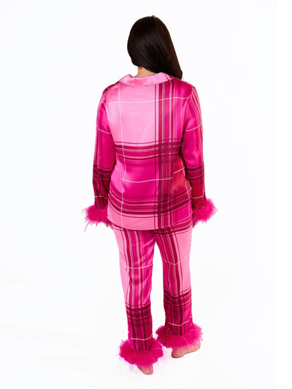 Stacey B's Women's New Satin Plaid Print Santa Claus Casual Suit Home Clothes Pajama Suit