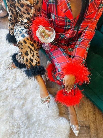 Stacey B's Women's New Satin Plaid Print Santa Claus Casual Suit Home Clothes Pajama Suit