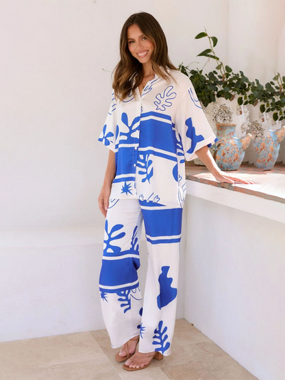Stacey B's New Lapel Casual Fashion Home Loose Two-piece Set