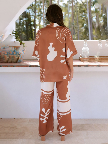 Stacey B's New Lapel Casual Fashion Home Loose Two-piece Set