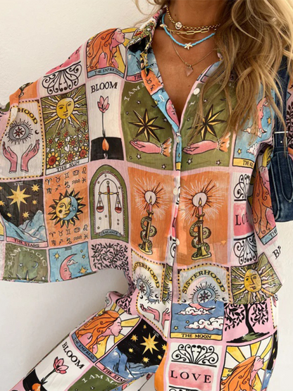 Stacey B's New bat sleeve printed loose suit casual home trousers two-piece set