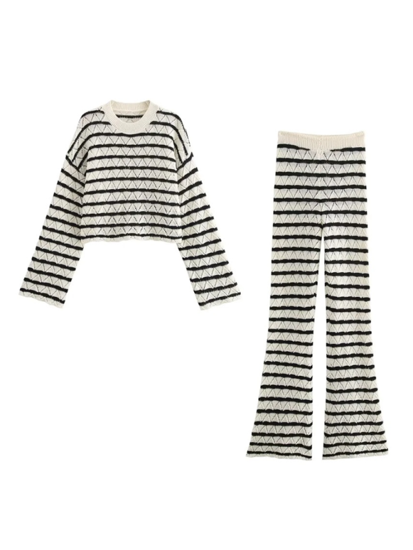 Stacey B's Striped knit l long sleeve flared pants set