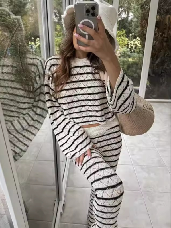 Stacey B's Striped knit l long sleeve flared pants set