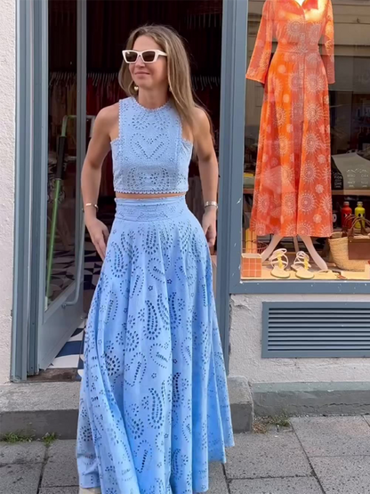 Stacey B's New Sleeveless Long Dress Pocket Suit Casual Vacation Loose Two-piece Set