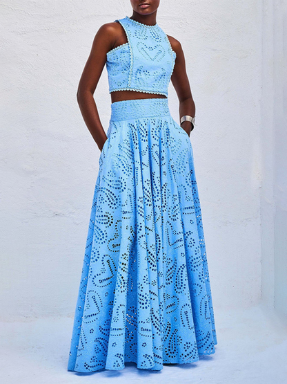 Stacey B's New Sleeveless Long Dress Pocket Suit Casual Vacation Loose Two-piece Set