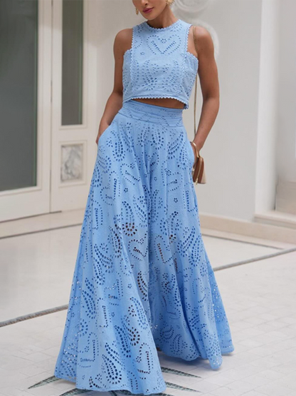 Stacey B's New Sleeveless Long Dress Pocket Suit Casual Vacation Loose Two-piece Set