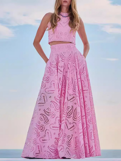 Stacey B's New Sleeveless Long Dress Pocket Suit Casual Vacation Loose Two-piece Set