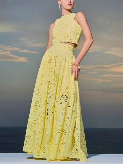 Stacey B's New Sleeveless Long Dress Pocket Suit Casual Vacation Loose Two-piece Set