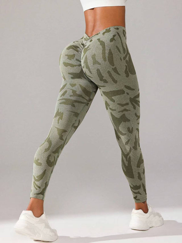 Stacey B's V waist camouflage peach hip sports trousers seamless yoga pants waisted fitness pants