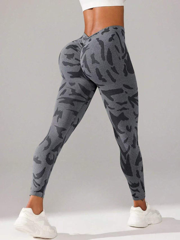 Stacey B's V waist camouflage peach hip sports trousers seamless yoga pants waisted fitness pants