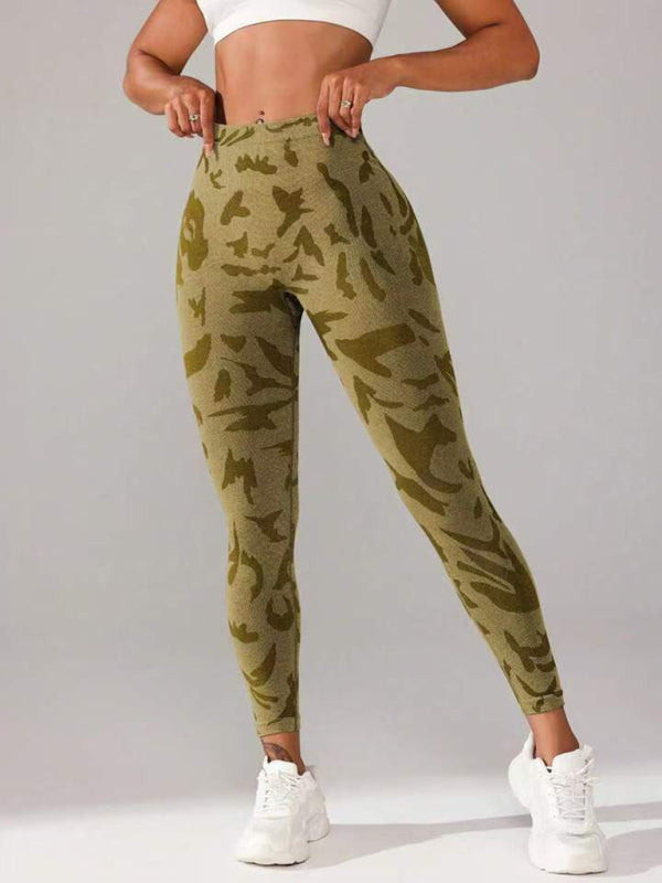 Stacey B's V waist camouflage peach hip sports trousers seamless yoga pants waisted fitness pants