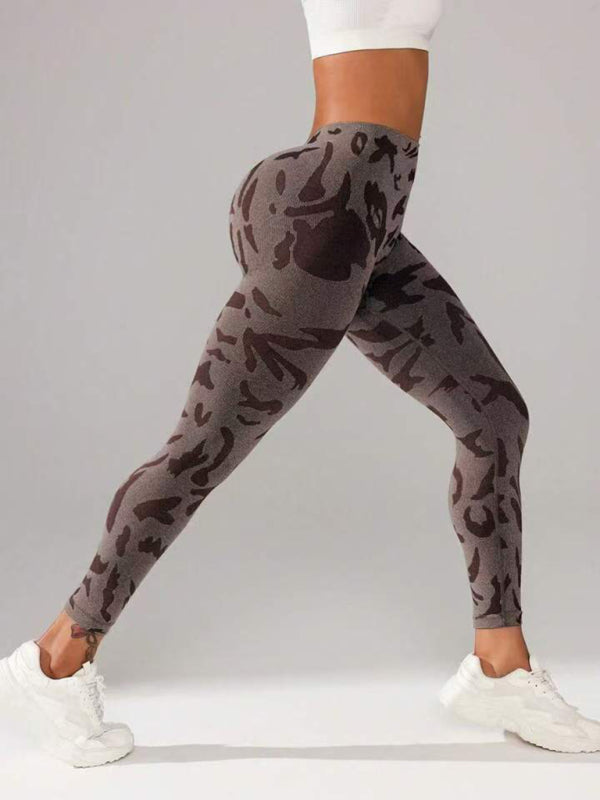 Stacey B's V waist camouflage peach hip sports trousers seamless yoga pants waisted fitness pants