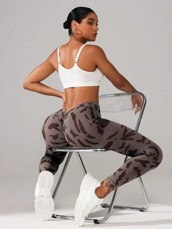 Stacey B's V waist camouflage peach hip sports trousers seamless yoga pants waisted fitness pants