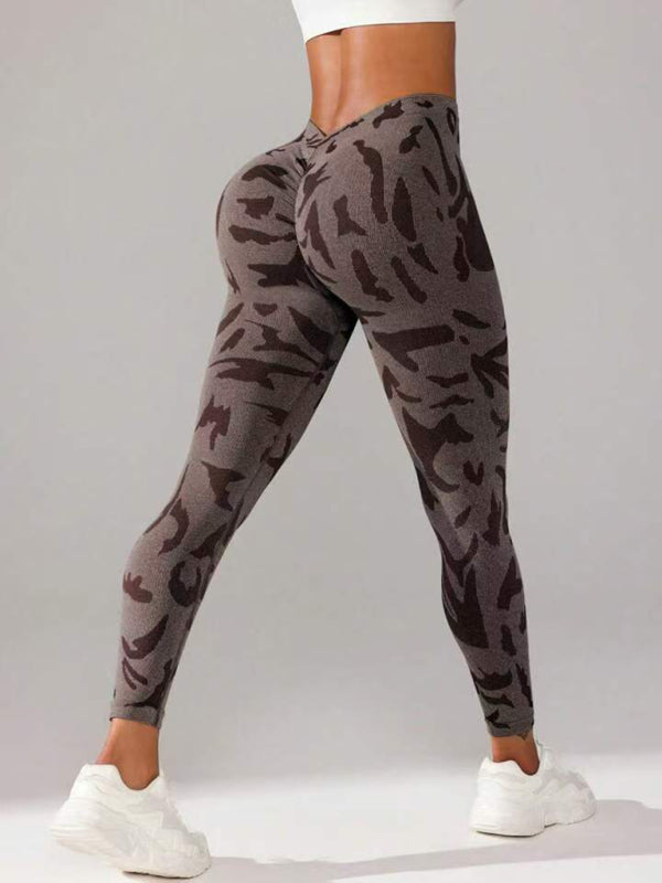 Stacey B's V waist camouflage peach hip sports trousers seamless yoga pants waisted fitness pants