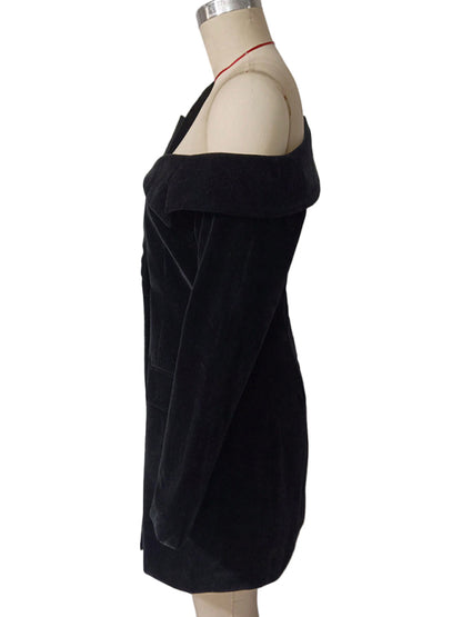 Stacey B's Gold Velvet Retro Suit Skirt Long Sleeve Slim Jacket Dress