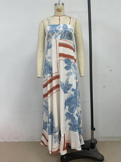 Stacey B's Striped print flared suspender dress