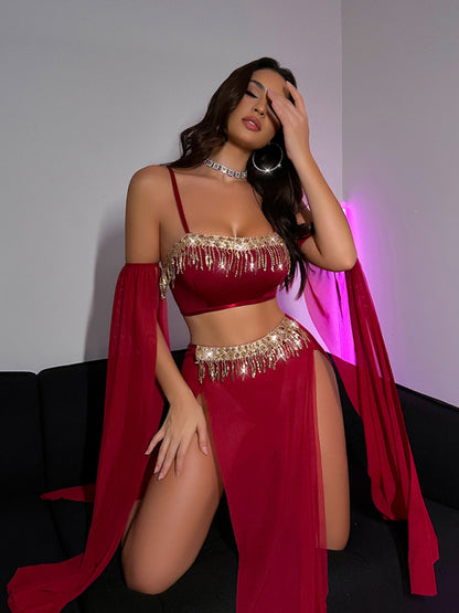 Stacey B's Sexy tassel pole dance fun suit belly dance sequin lace hot set