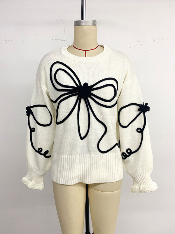 Stacey B's Playful and sweet loose bow-decorated round-neck sweater