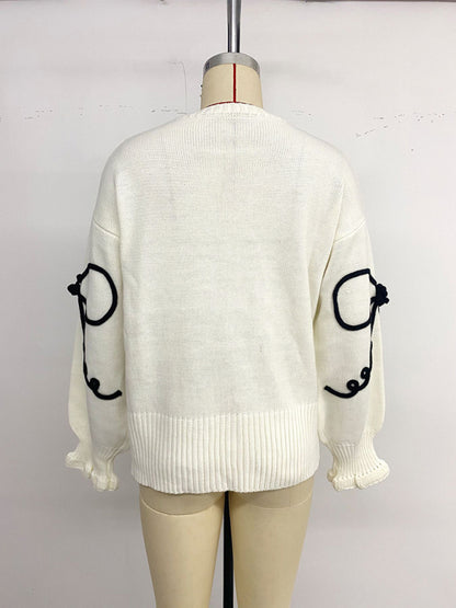 Stacey B's Playful and sweet loose bow-decorated round-neck sweater