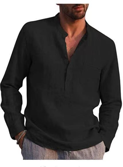 Stacey B's Men Four Seasons Leisure Long Sleeve Woven Flax Shirt