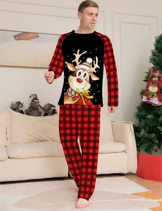 Stacey B's Cartoon deer plaid Christmas parent-child printed housewear pajamas