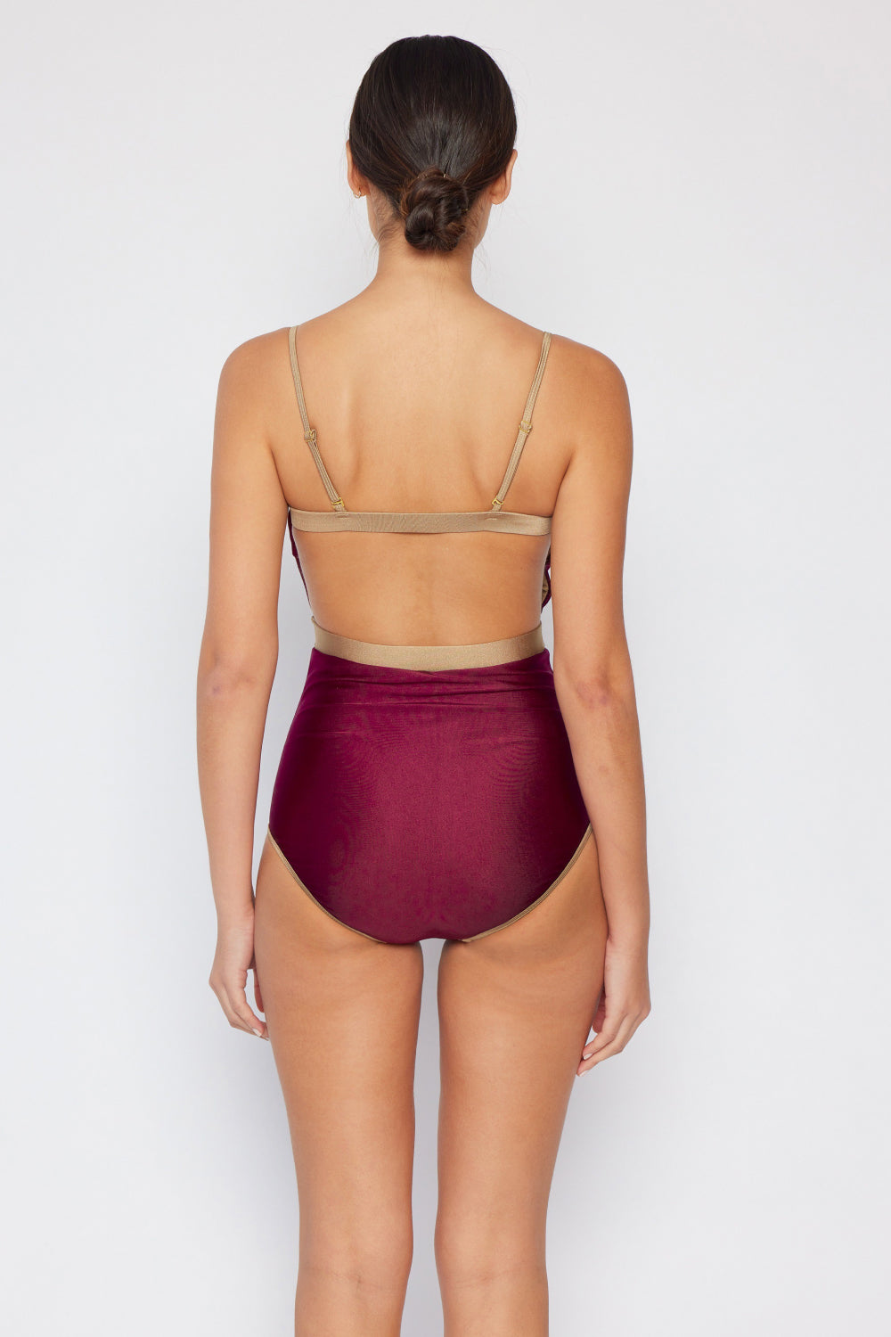 Stacey B's Marina West Swim Wave Break Contrast Trim One-Piece in Wine