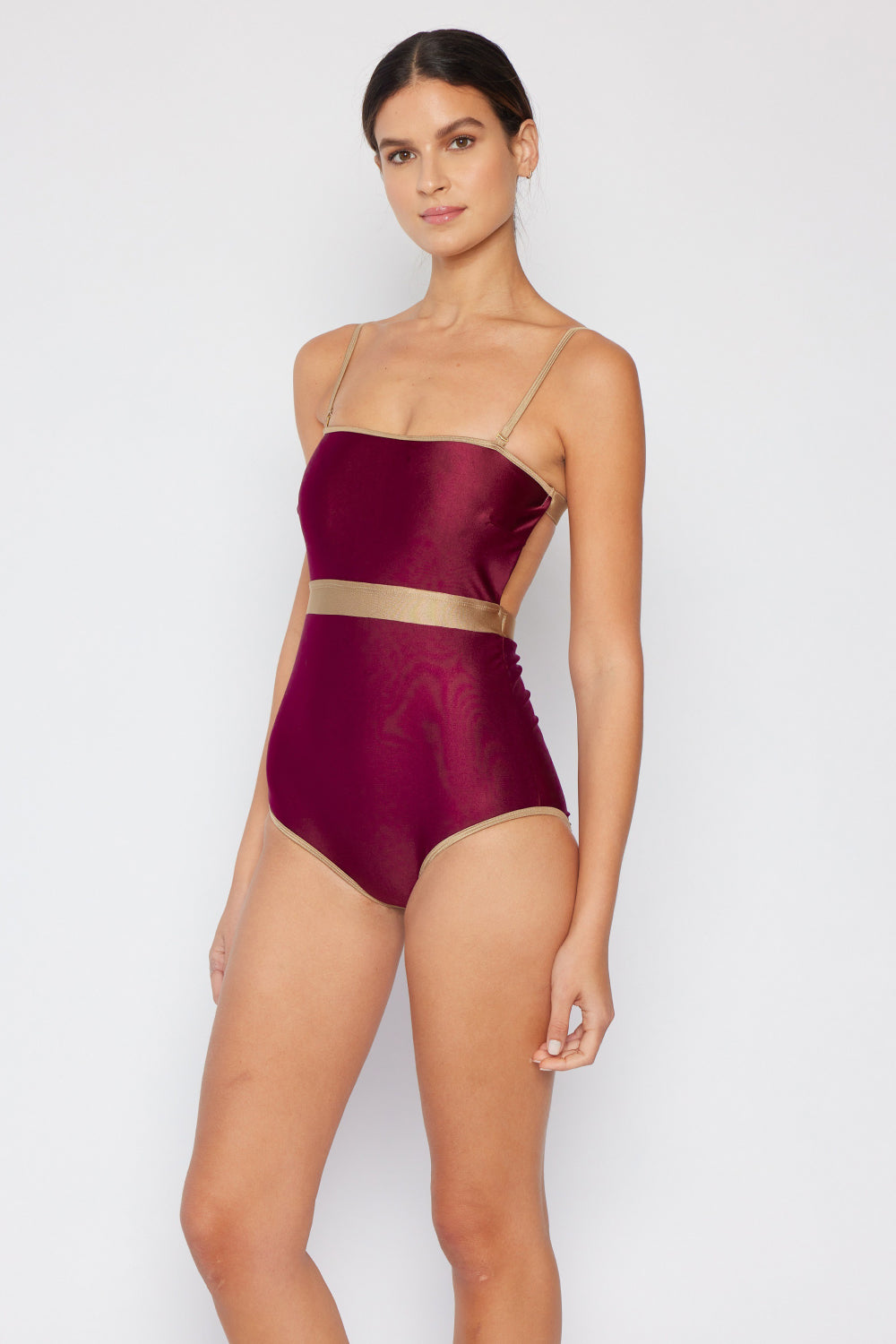 Stacey B's Marina West Swim Wave Break Contrast Trim One-Piece in Wine