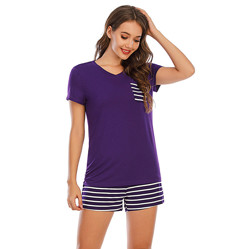 Stacey B's Striped Short Sleeve Top and Shorts Lounge Set