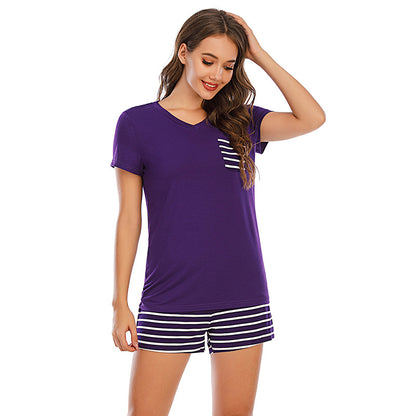 Stacey B's Striped Short Sleeve Top and Shorts Lounge Set