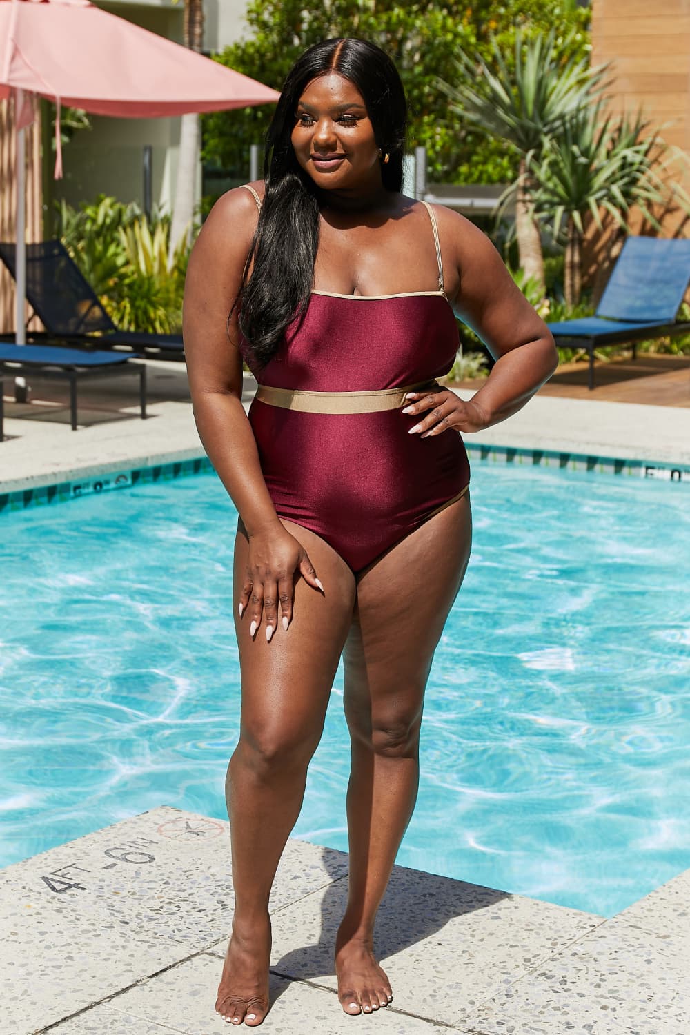 Stacey B's Marina West Swim Wave Break Contrast Trim One-Piece in Wine