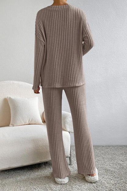 Stacey B's Ribbed V-Neck Top and Pants Set