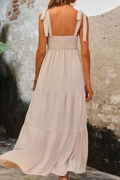 Stacey B's Tie Shoulder Smocked Tiered Dress