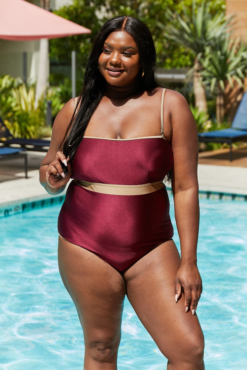 Stacey B's Marina West Swim Wave Break Contrast Trim One-Piece in Wine